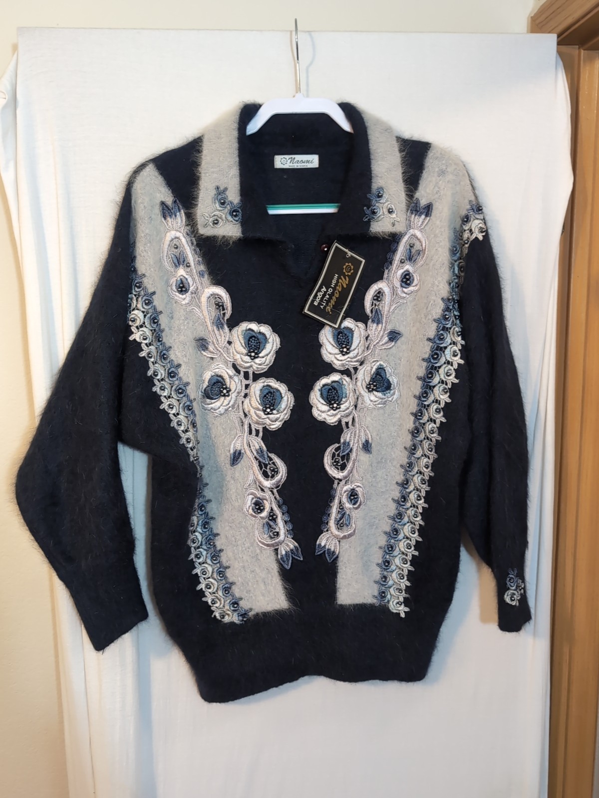Naomi Korea Vintage Angora Lux Beaded Cardigan Sweater Brown / Grey Women’s SS