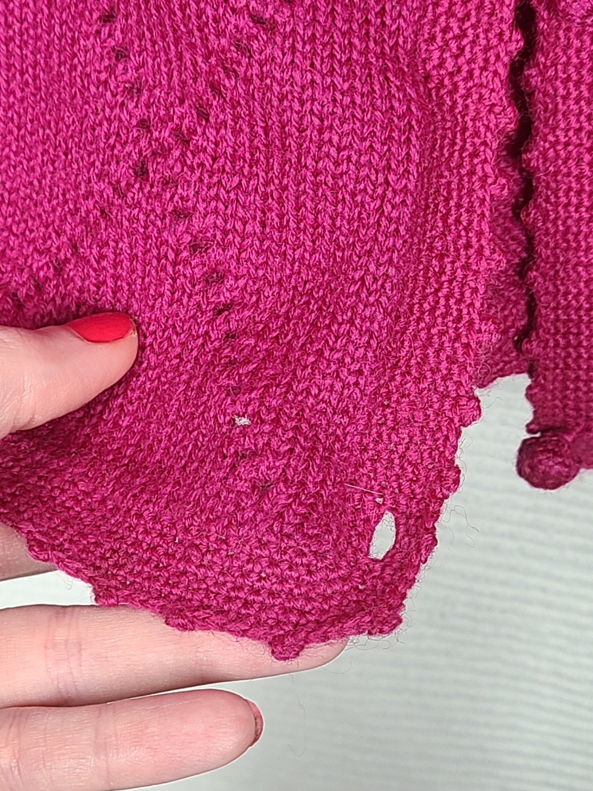 Vtg 60s Magenta Cardigan Sweater 100% Wool Crochet Buttons S M Carol Brent Pink