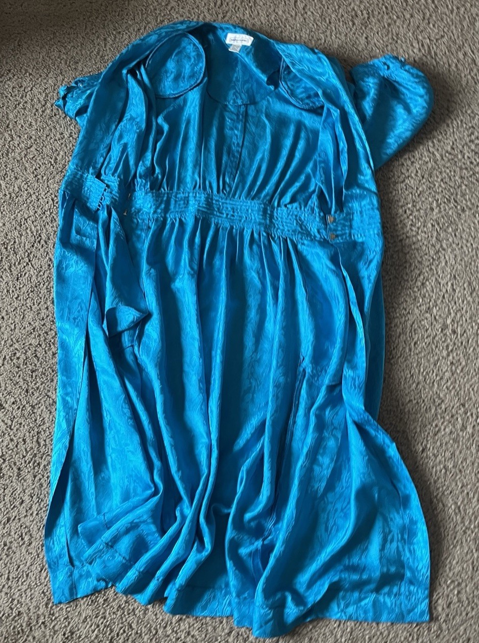 1980s Teal 100% Silk Wrap Midi Dress by Lauren Alexandra Vintage 4 approx XXS 00
