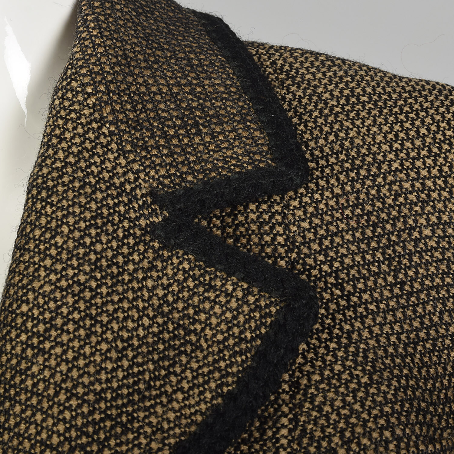 L 1960s Brown Jacket Boxy Tweed Black Trim 3/4 Sleeve Lightweight Blazer 60s VTG