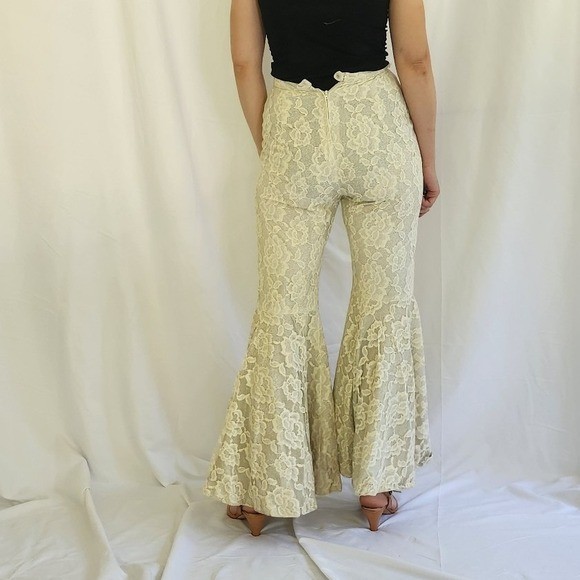 70s Lilli Diamond of California Ivory and Silver Lace Bell Bottoms