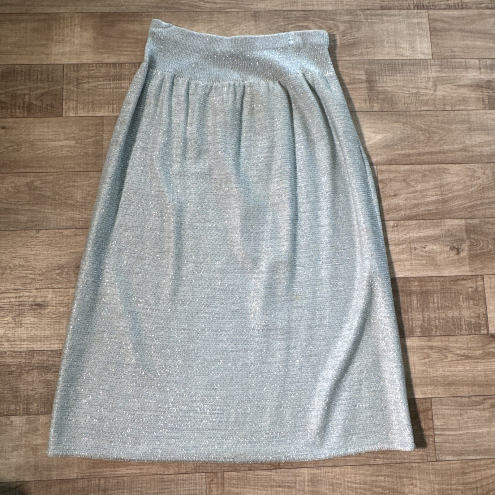 Vivanti Vintage 2 Piece Knit Set Dolman Blouse And Skirt Blue Glitter