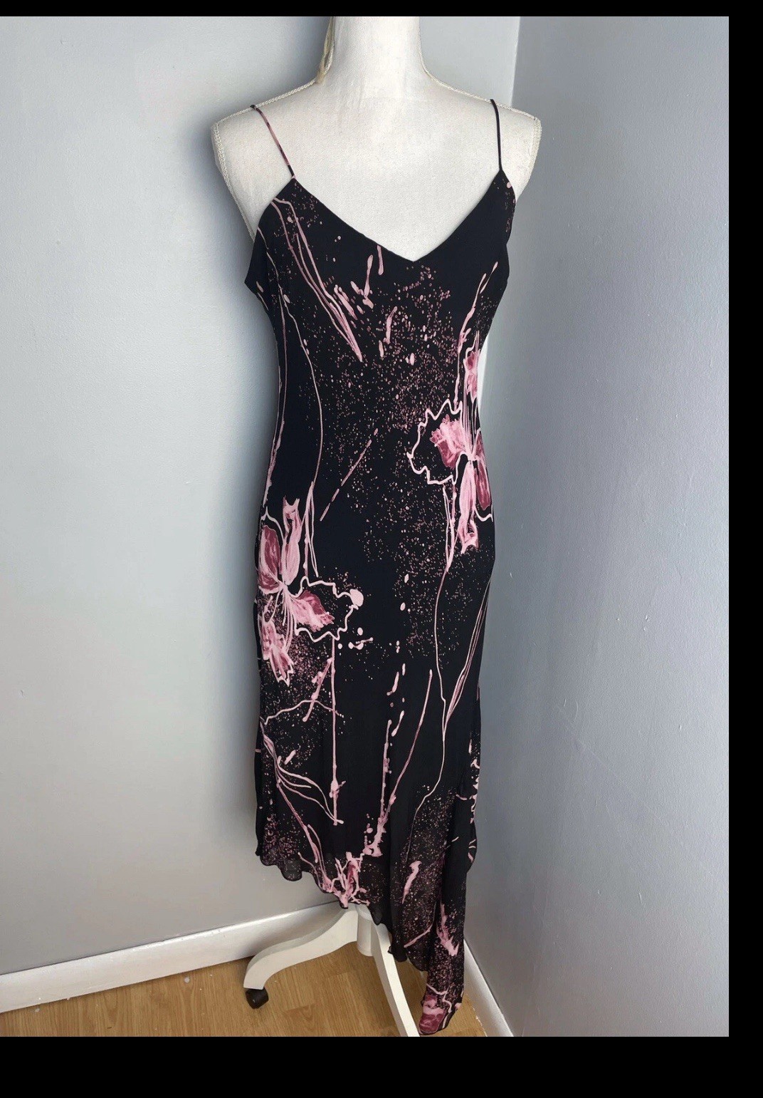 Vintage Joseph Ribkoff Evening Dress Union Made Asymmetric Dancing Black Pink 10