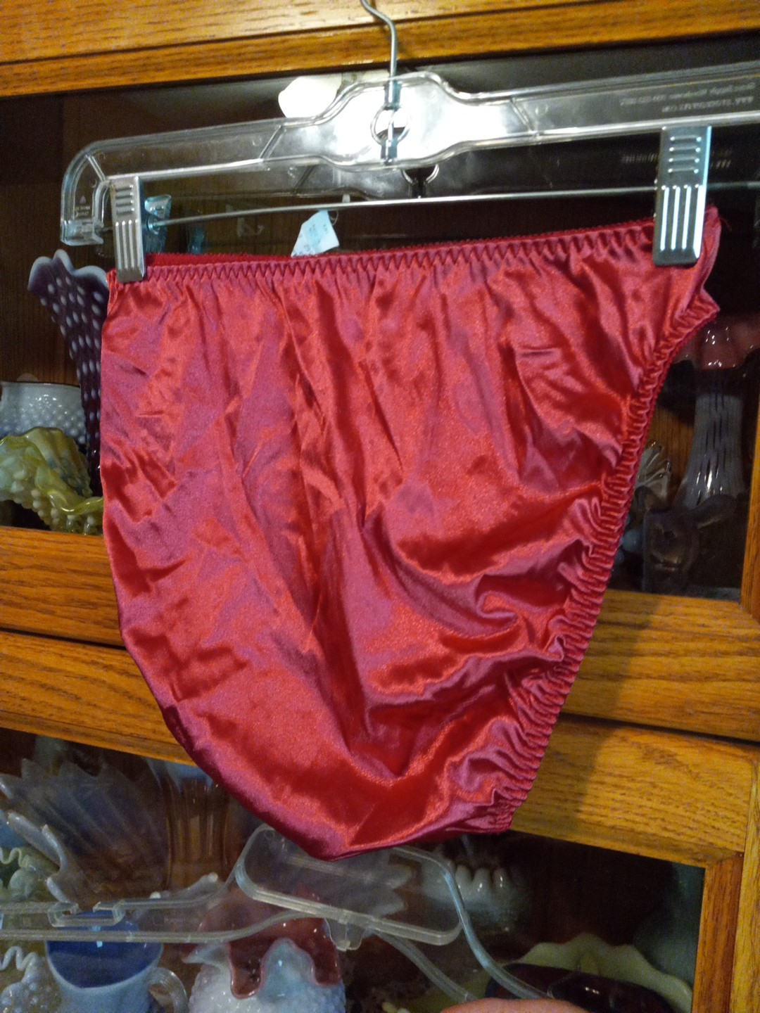 Vintage Panty M Bestfirm Shiny Glossy Satin Red Bikinis Panties Hi Cuts 1980