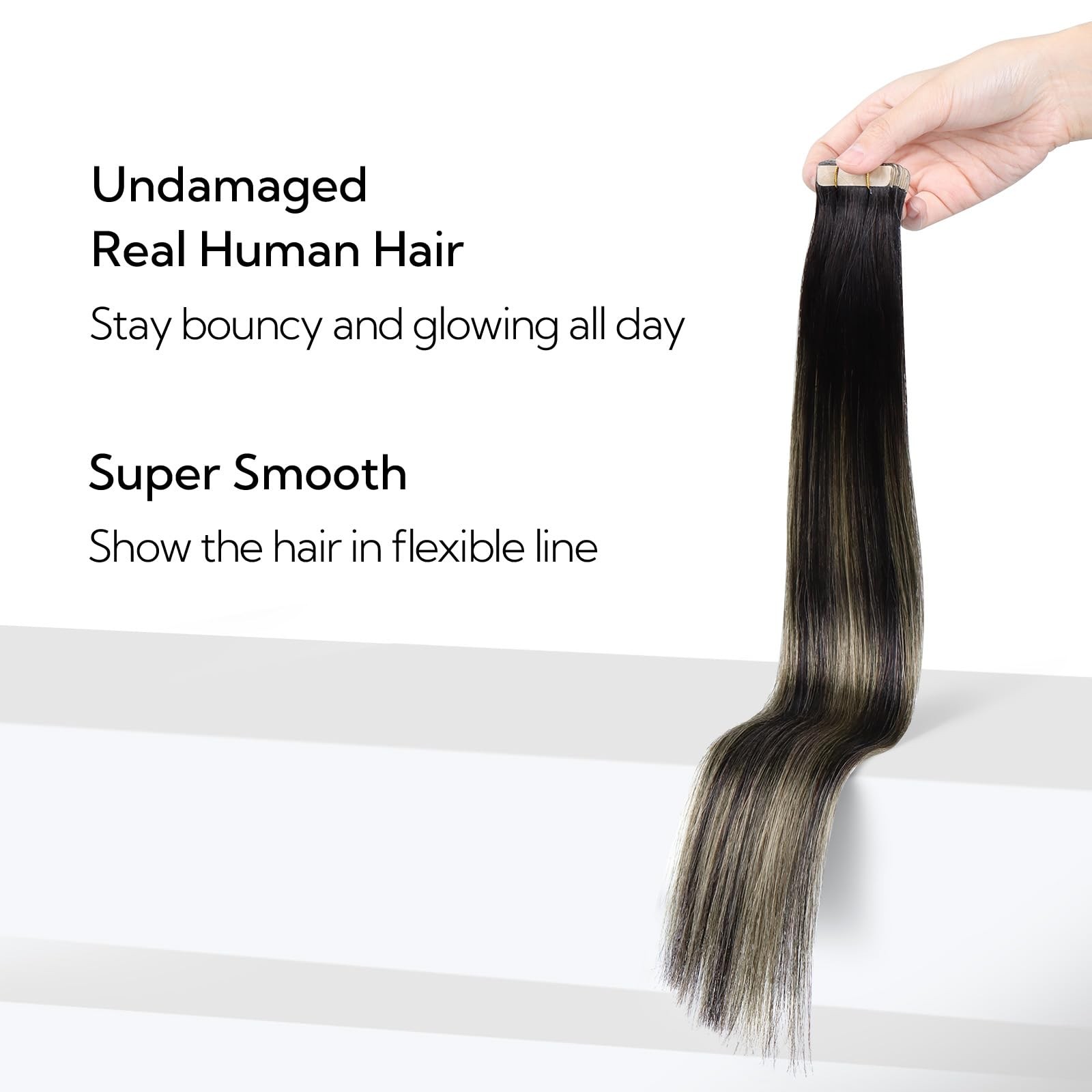 HOTBANANA Tape-In Hair Extensions 12in 20pcs 40g Natural Black Light Blonde Stra