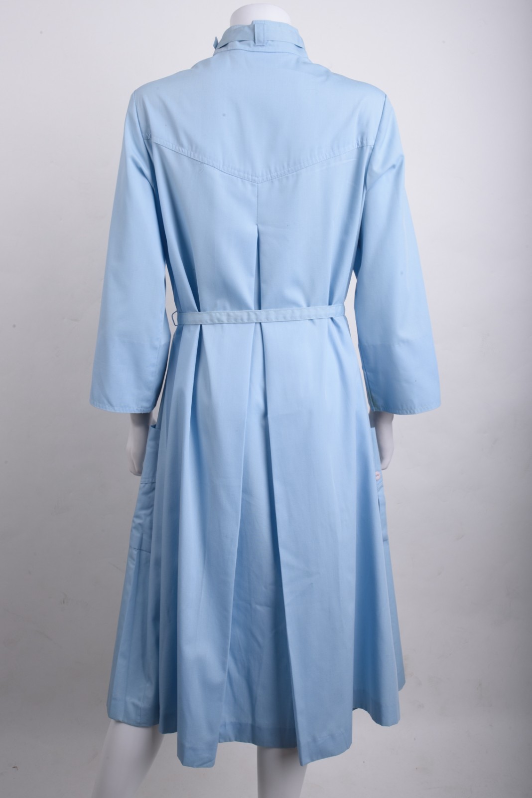 Vintage Serbin of Florida Womans Shirt Dress Size 12 Blue Tie Belt Neru Collar