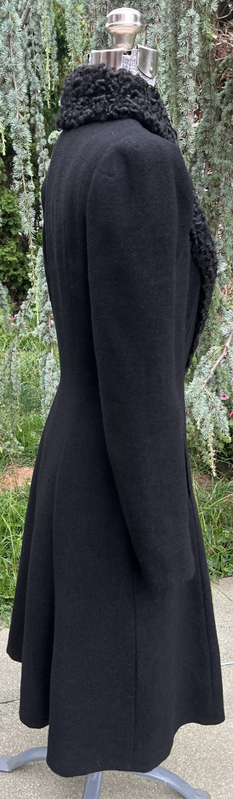VINTAGE 1940’s ART DECO BLACK WOOL PERSIAN LAMB FUR COAT