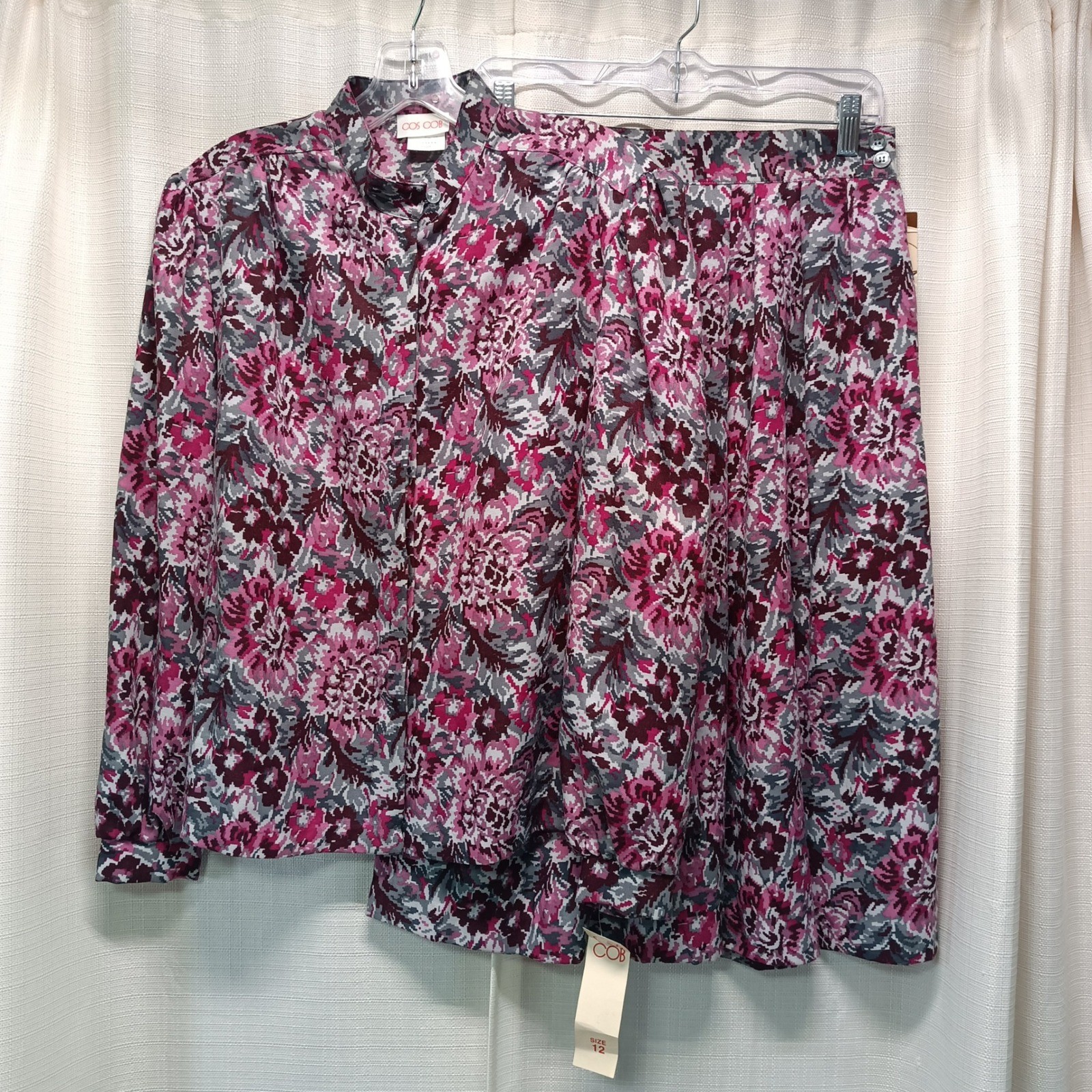 Vtg Cos Cob Pink Floral Skirt Set 2 Piece Blouse Midi Skirt 12/14 USA NWT 80s