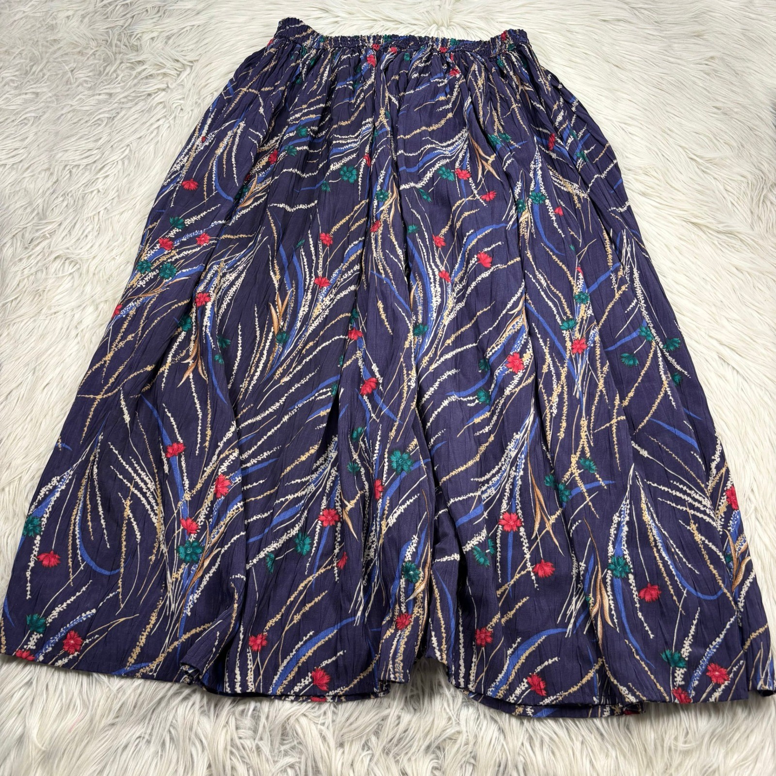Vintage Advantage Women’s OS PLUS Purple Floral Maxi Skirt Resort Boho Artsy