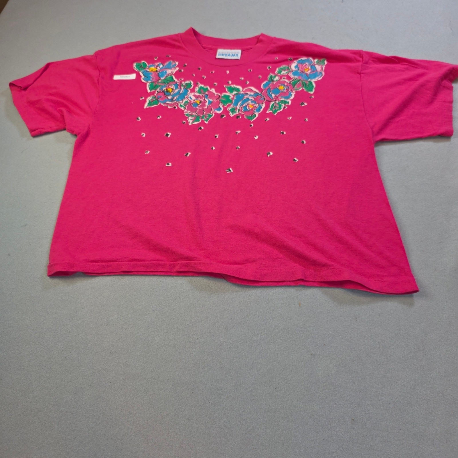 Vintage American Dreams Hot Pink Floral Puff Print T-Shirt Short Sleeve 90s