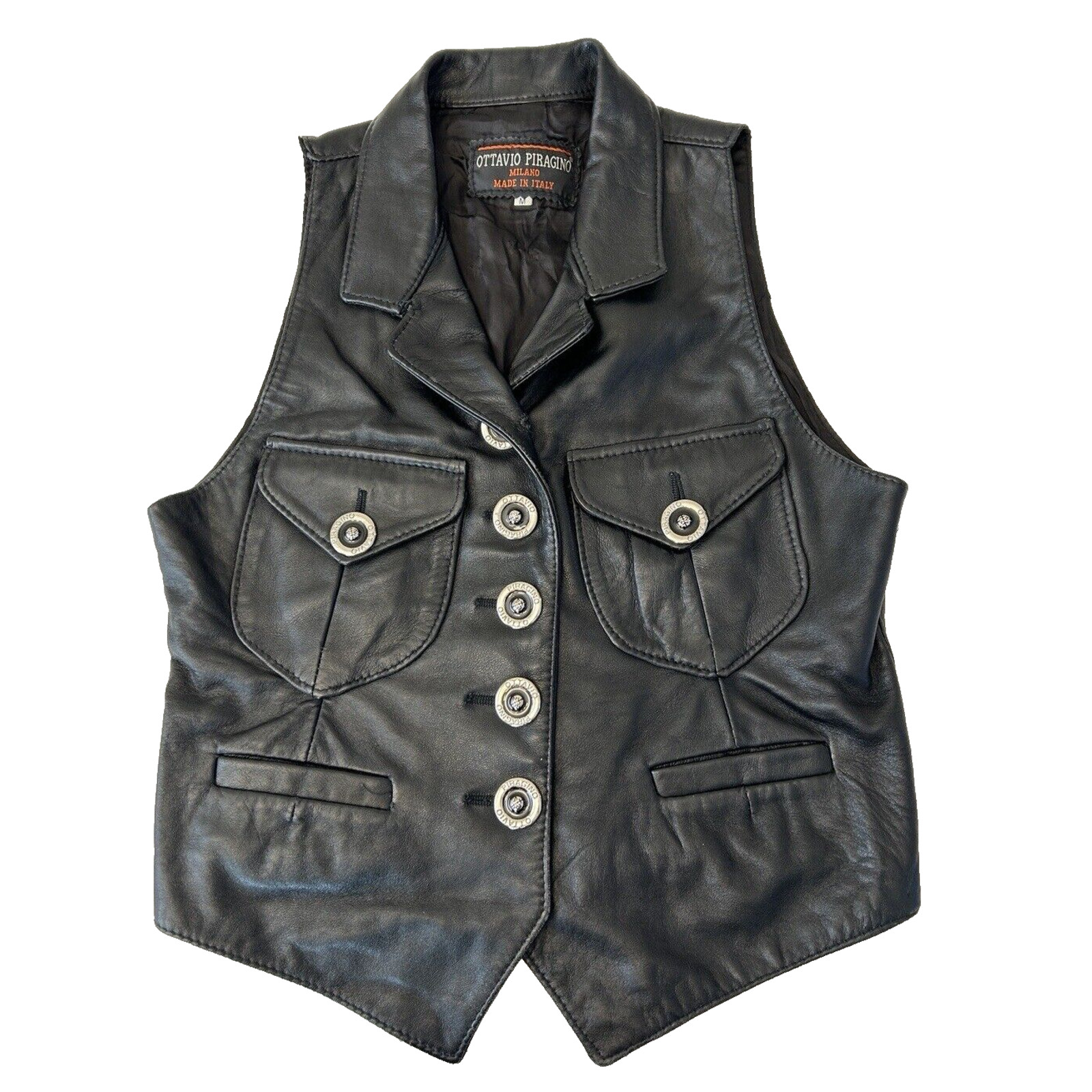 VTG OTTAVIO PIRAGINO Women’s Leather Vest Size M Italy Retro 80s Biker