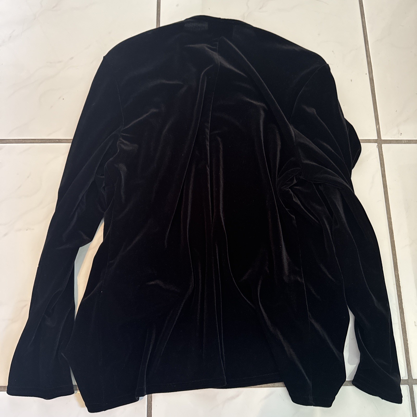 VTG Onyx Nite Velour Duster Womens 14 Black Open Cardigan Padded Trim Goth EUC