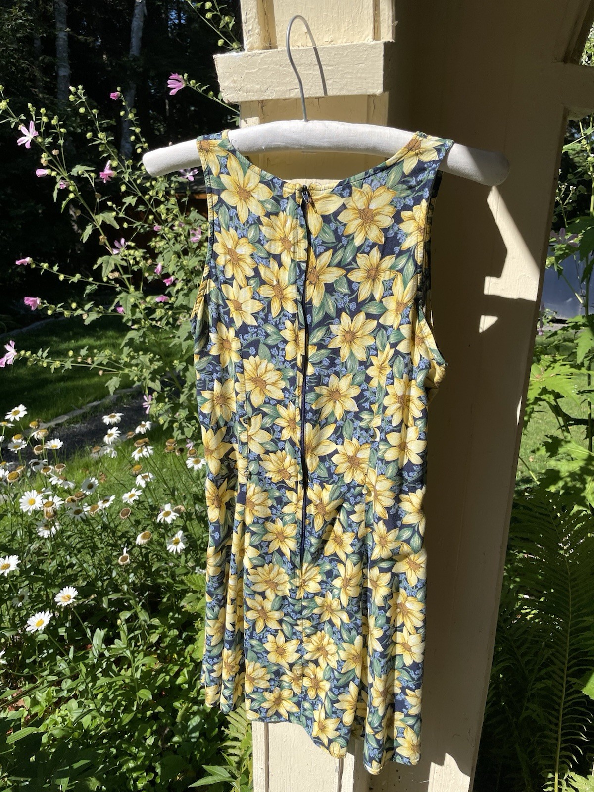 Vintage 90s My Michelle Sun Flower Print Soft Rayon Back Zip Short Dress 9/10
