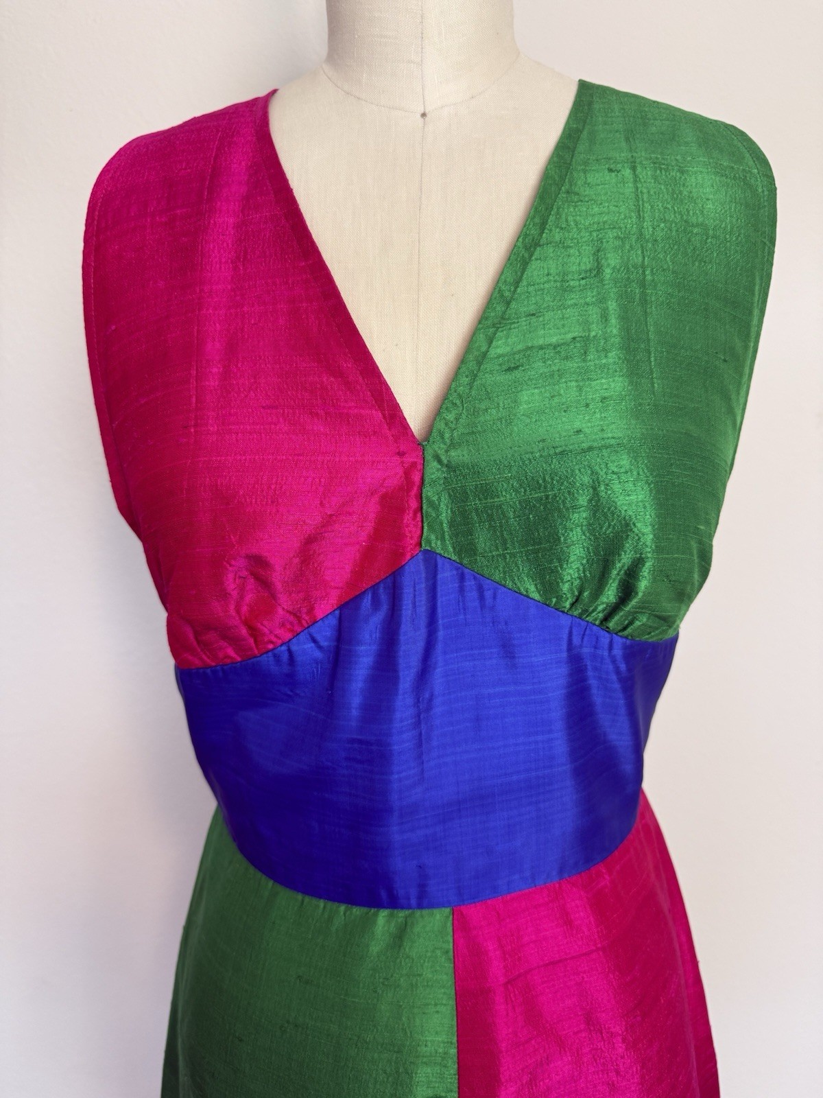 60s 70s VTG Sabina of India for Lord & Taylor Colorblock Silk Maxi Dress, Medium