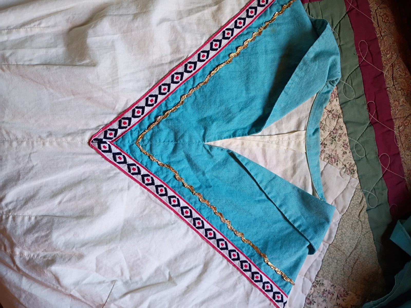 Vtg Mexican Patio Peasant Dress 2 Piece Skirt Blouse Ric Rac Trim Full Circle