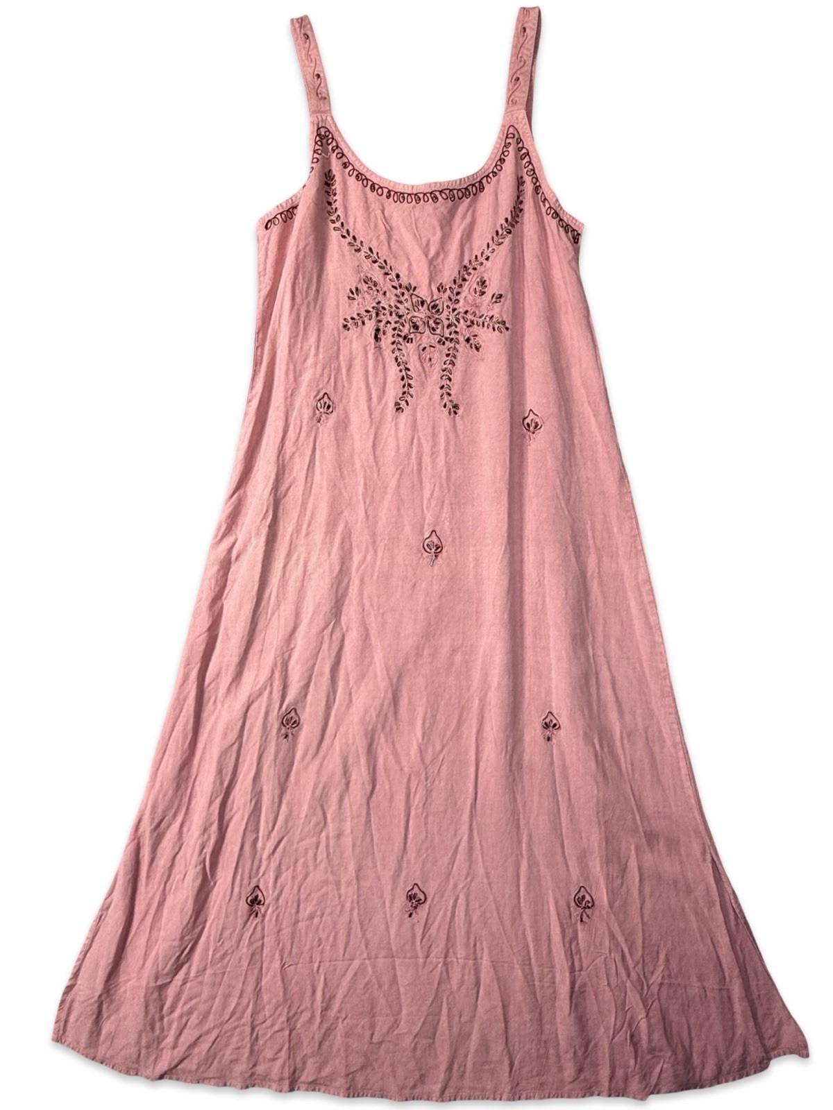 Vintage 1990s Beautiful Rose Pink Embroidered Beaded Midi/Maxi Dress Boho READ