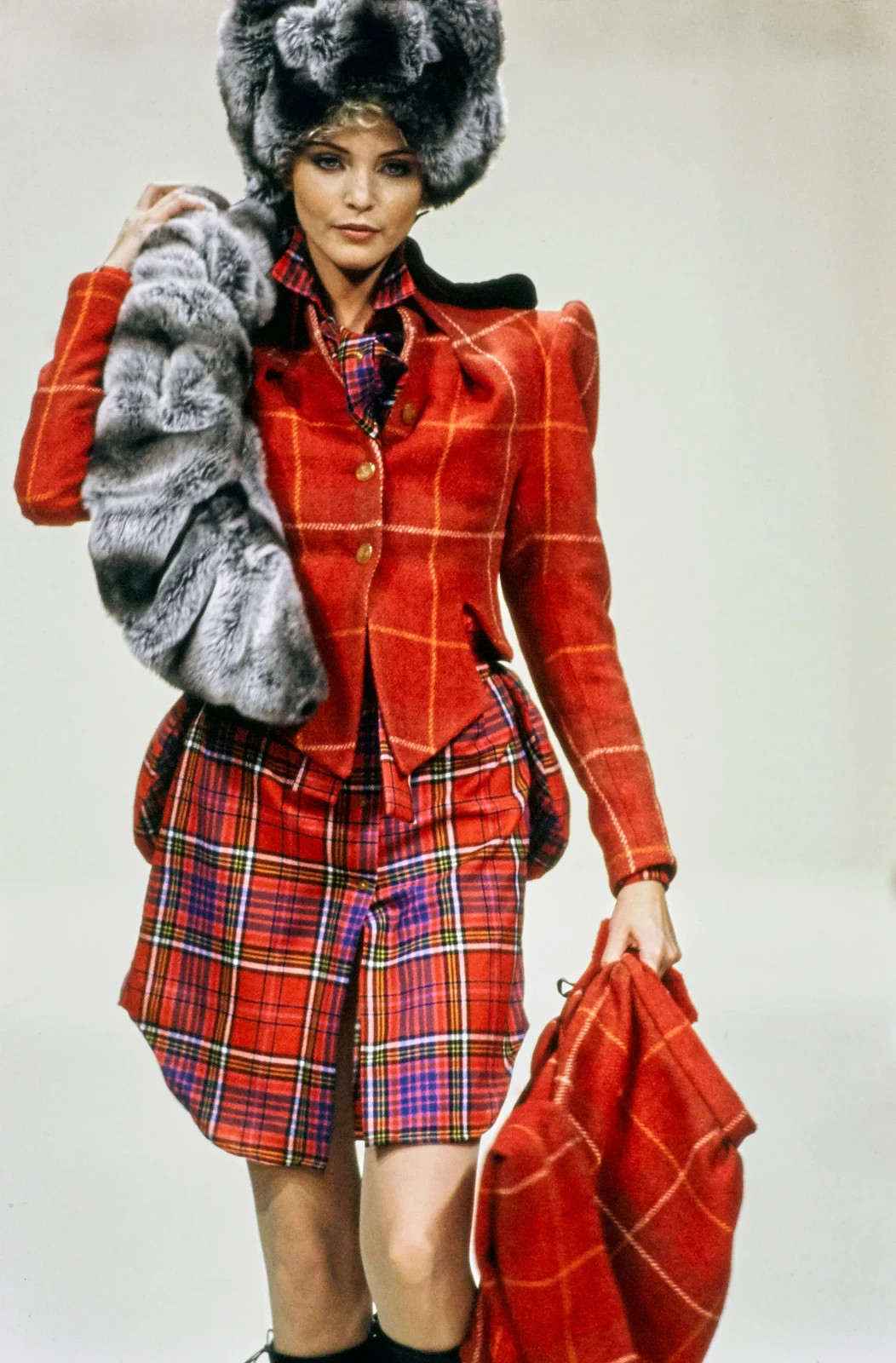 FW 1994 Vivienne Westwood On Liberty Wool Petales Skirt Plaid Red Mini Crini 90s
