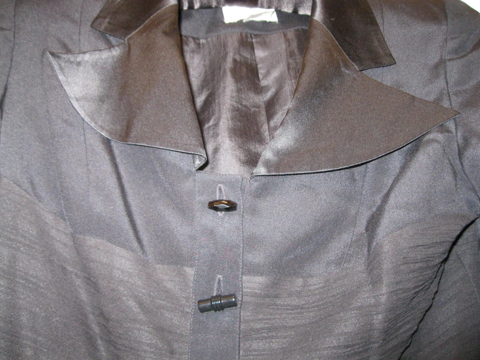 VINTAGE, SHORT BLACK SILK JACKET, SZ . 4 OR 6, L/S W/ SILK COLLAR, DRESSY, LINED