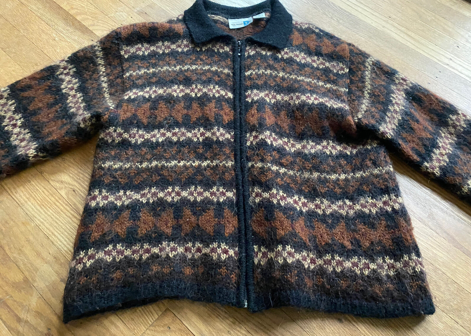 vintage 80s women’s MOHAIR full ZIP FAIR ISLE Sweater.large.made Taiwan ROC