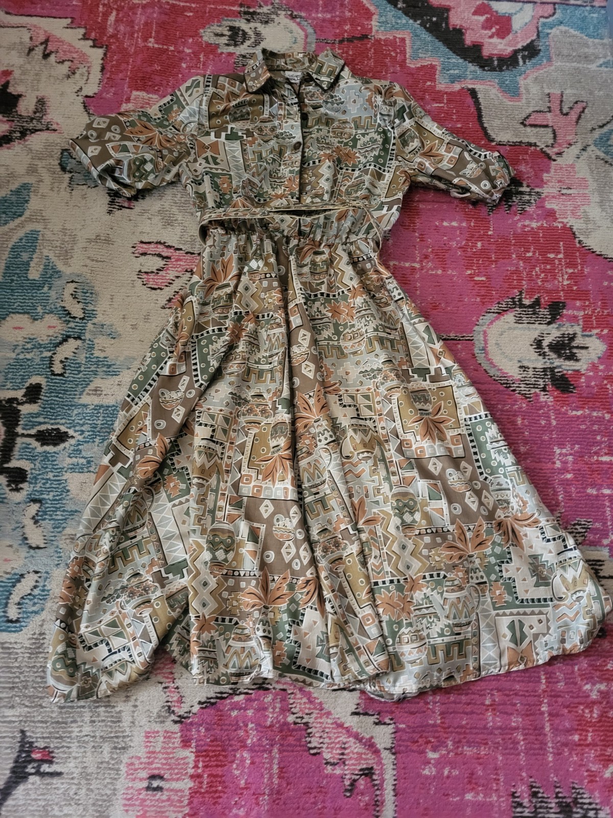 Vintage 1 East Custom Collection safari dress belted womens size 10 Union Made