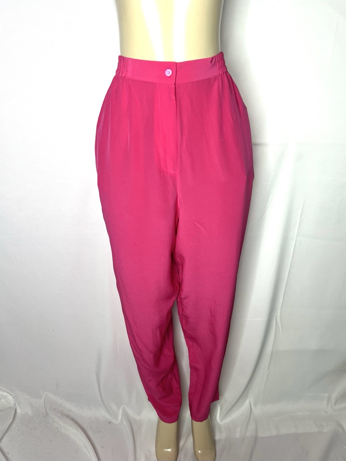 VINTAGE DIANE GILMAN PINK 100% SILK PANT WITH ELASTIC BACK SZ LG