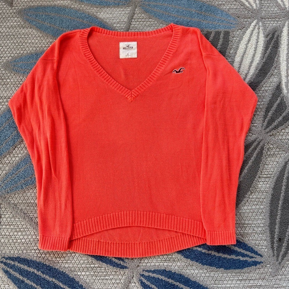 Hollister Women’s Deep V-Neck Aloha Orange Pullover Sweater Size Large Y2K