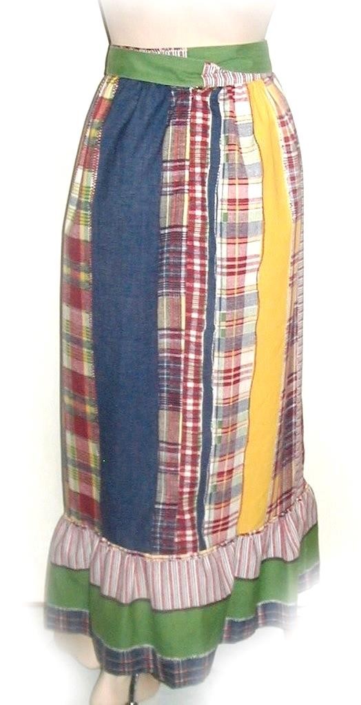 Byer MAXI SKIRT Madras Plaid Print RUFFLE Hem Ties 1970s Cottage BOHO Hippie 26W