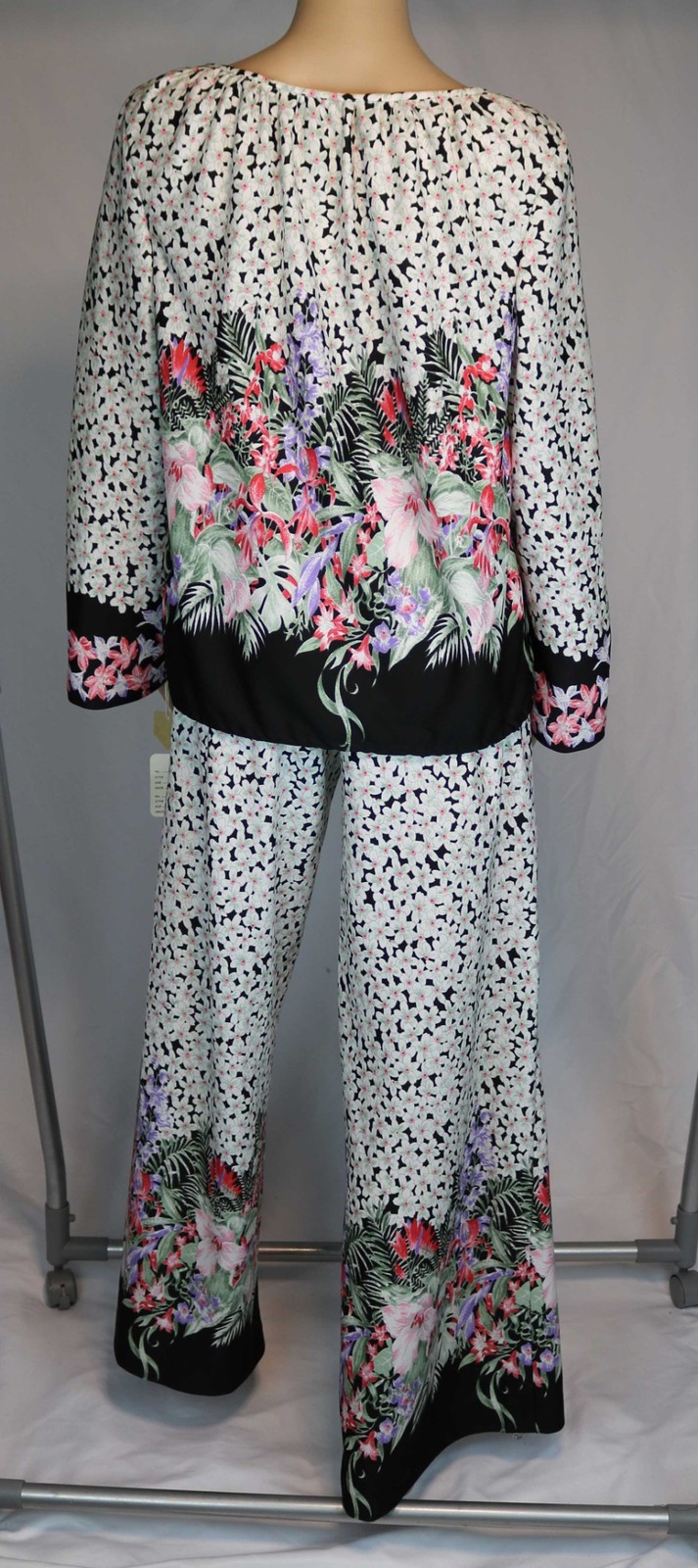 NWT Vintage Wide Leg Palazzo Pant Top Set Hawaiian Tropical Floral 1960s 70s 10