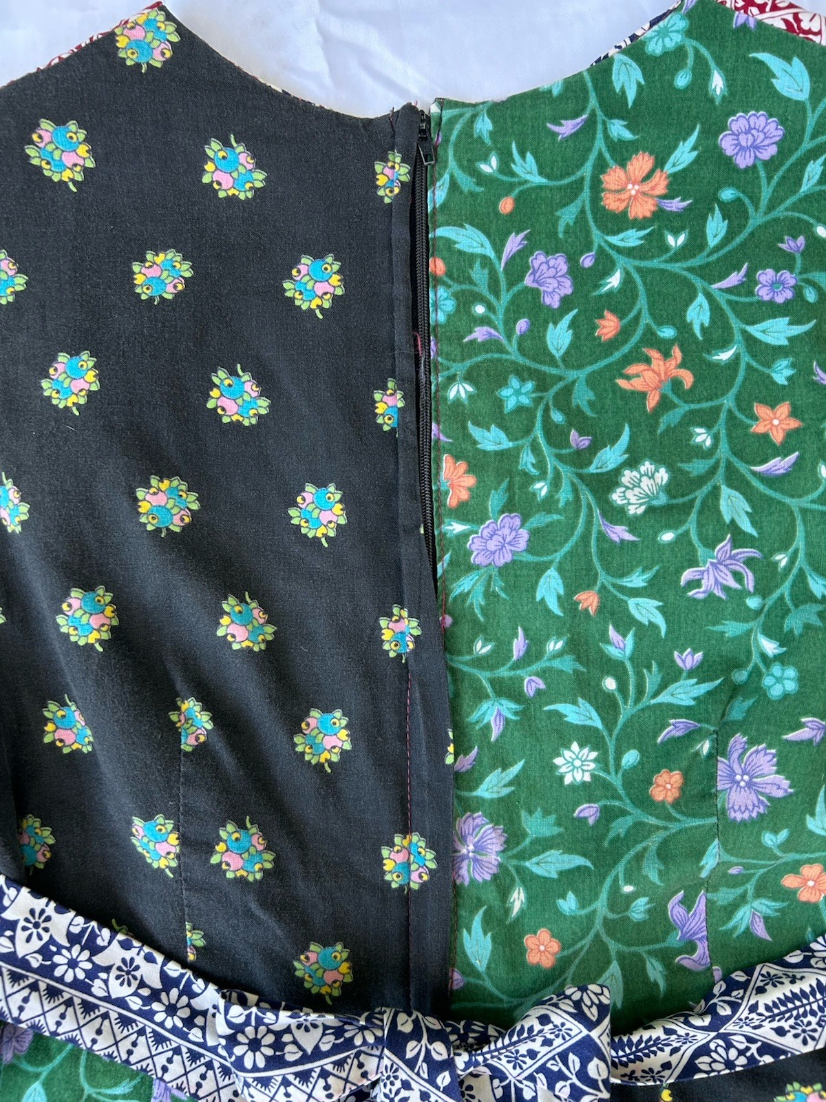 Vtg 1975 Boho Sm Blouse Pieced Quilt Patchwork Empire Waist Tie Back Eyelet yoke