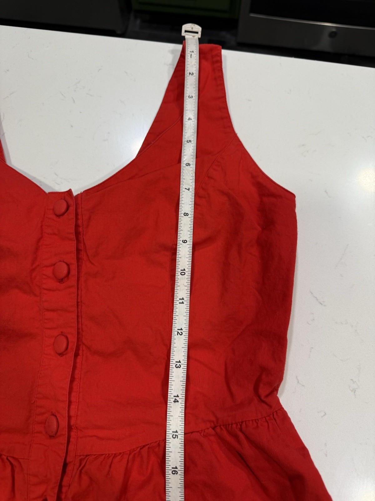 Vintage 1980s Red Romper Button Up Lace Back Pockets Size S Cotton Fashion Force