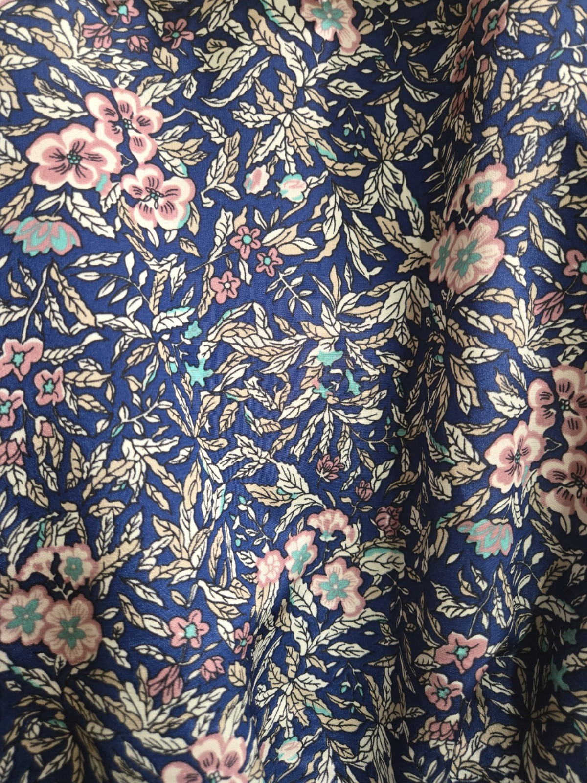 Womens Vintage Lisa II Blue Floral Pleated Dress W Collar 3/4 Sleeves 10