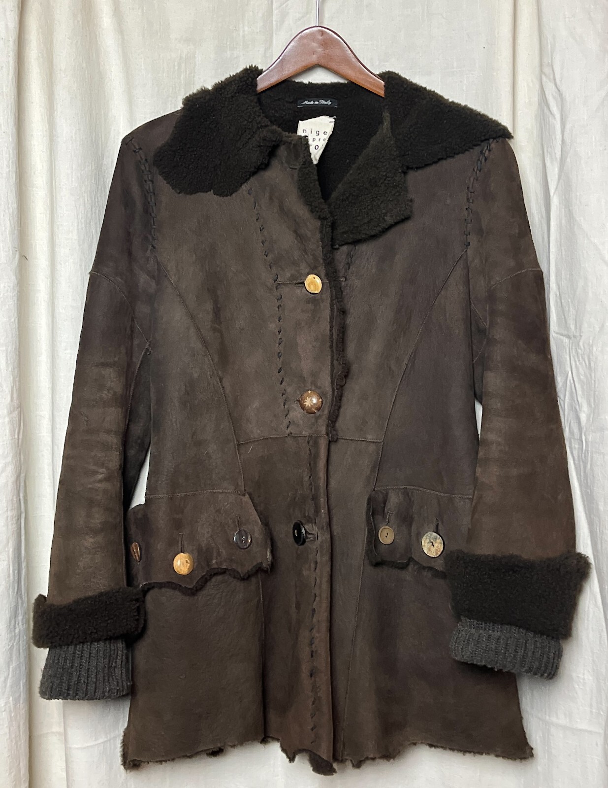 VINTAGE Designer NIGEL PRESTON Unique Shearling COAT Handmade ITALY Small