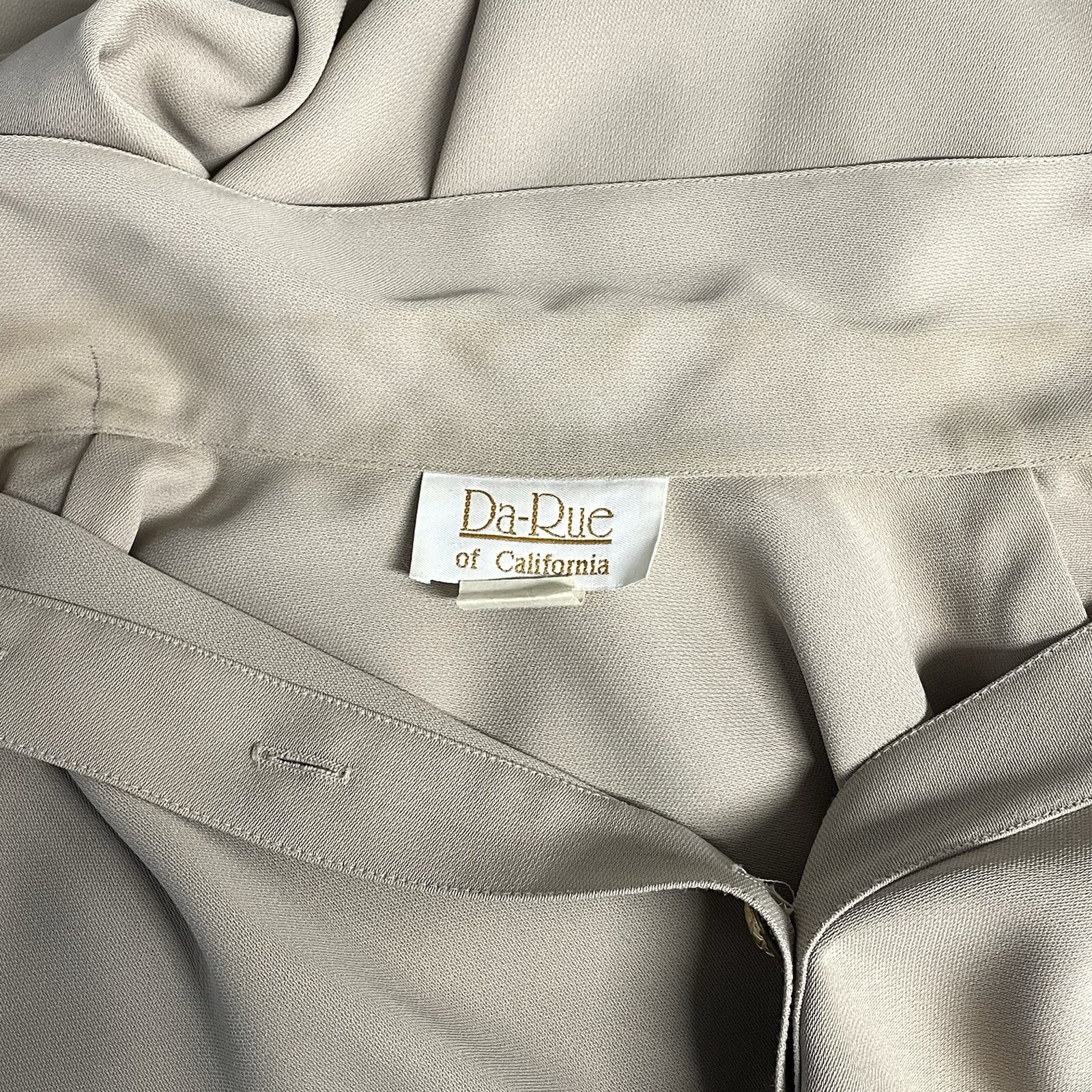 VTG Da Rue Tan Blouse Skirt Set Gold Button Long Sleeve USA Made Plus Size 18/20