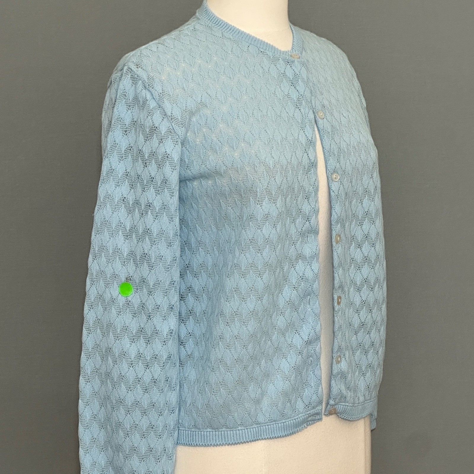 VTG Women Powder Blue Pointelle Knit Cardigan M Pastel Feminine Soft Girl Pastel