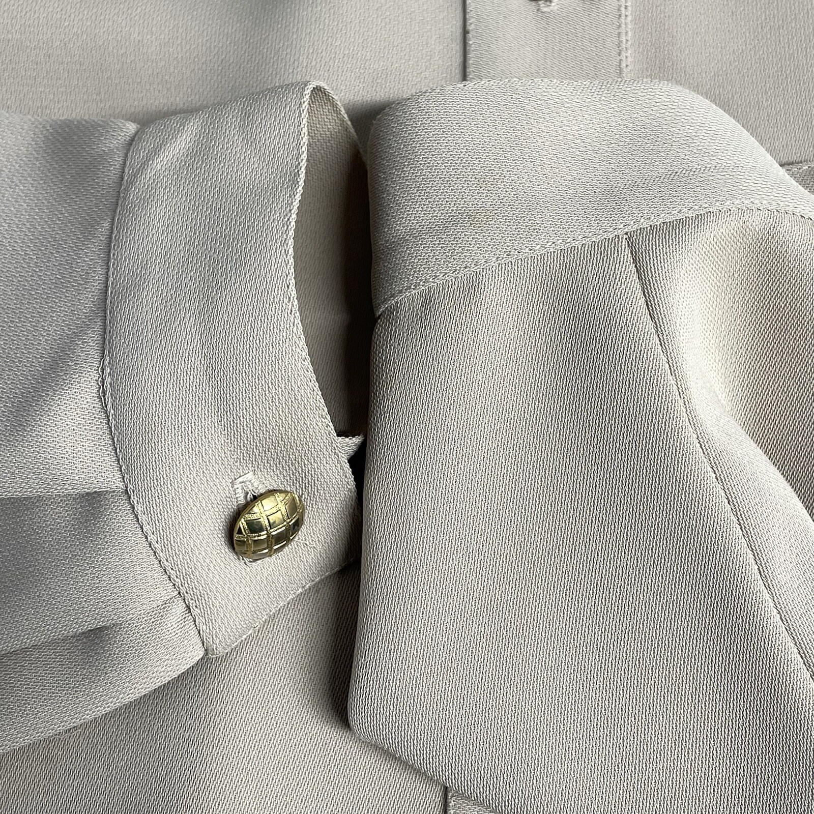 VTG Da Rue Tan Blouse Skirt Set Gold Button Long Sleeve USA Made Plus Size 18/20