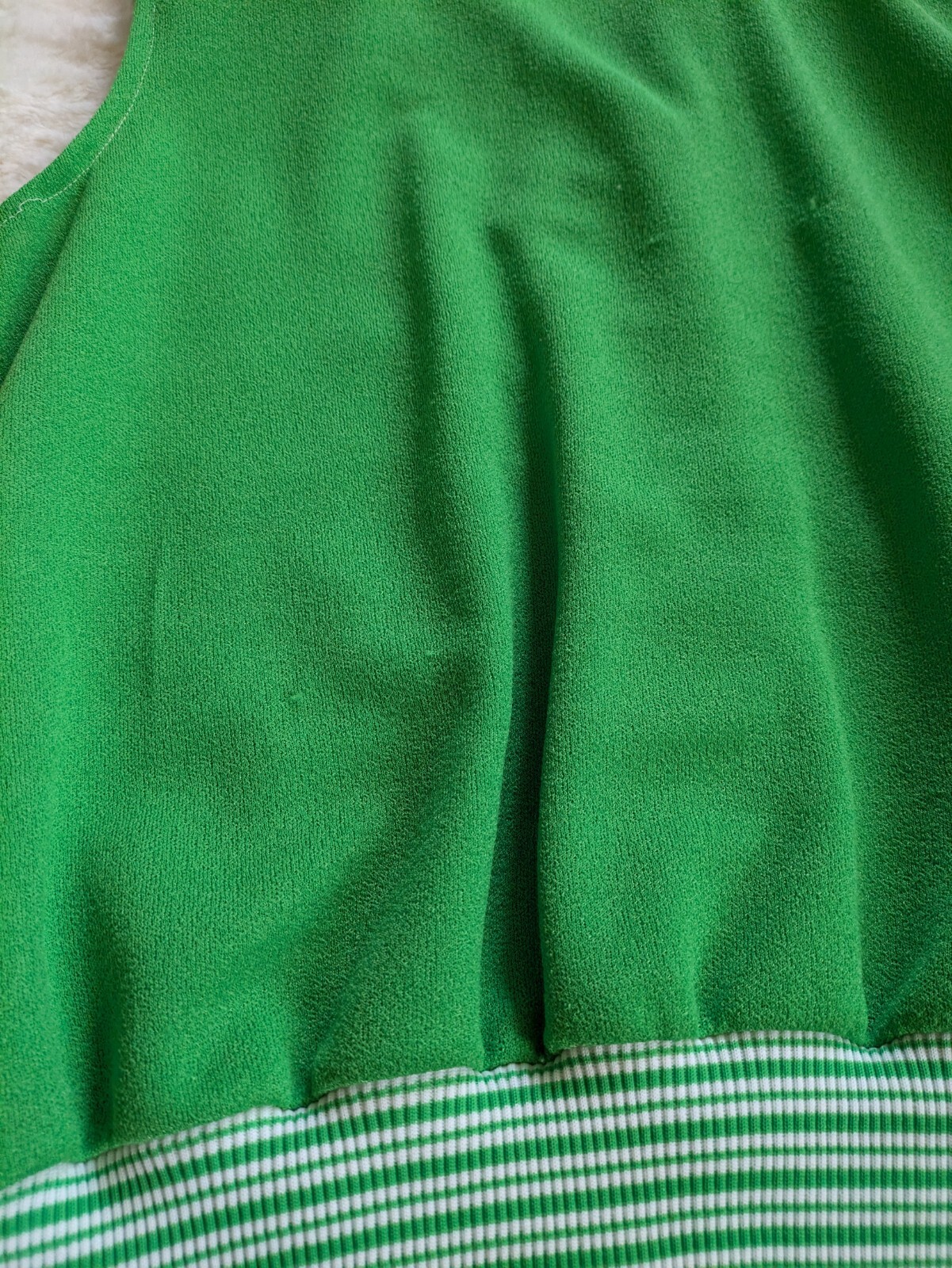 Vintage 60s Sears Polyester Double Knit Button Collar Sleeveless Top Cinch Waist