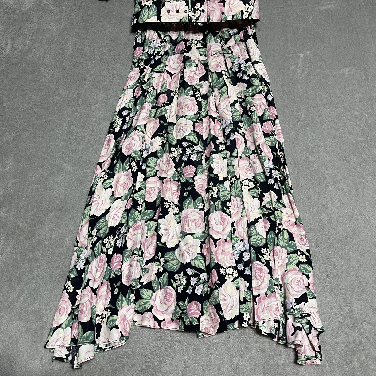 Vintage ED Michaels Dress Womens 5 6 Floral Rose Belted Modest Maxi Short Sleeve