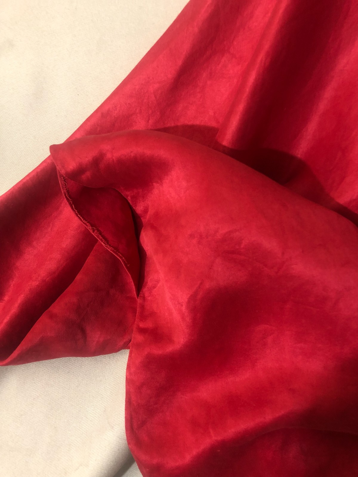 Antique vtg true 1930s red cherry silk beaded trim dress, excellent