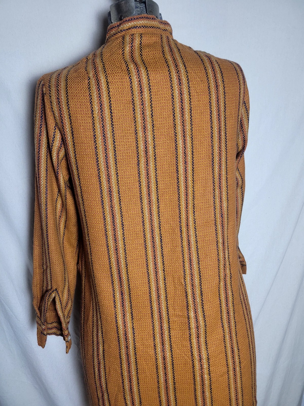 Vintage 60s Mod Wool Mini Dress Orange Stripe A Line Long Sleeve Small Zip Up