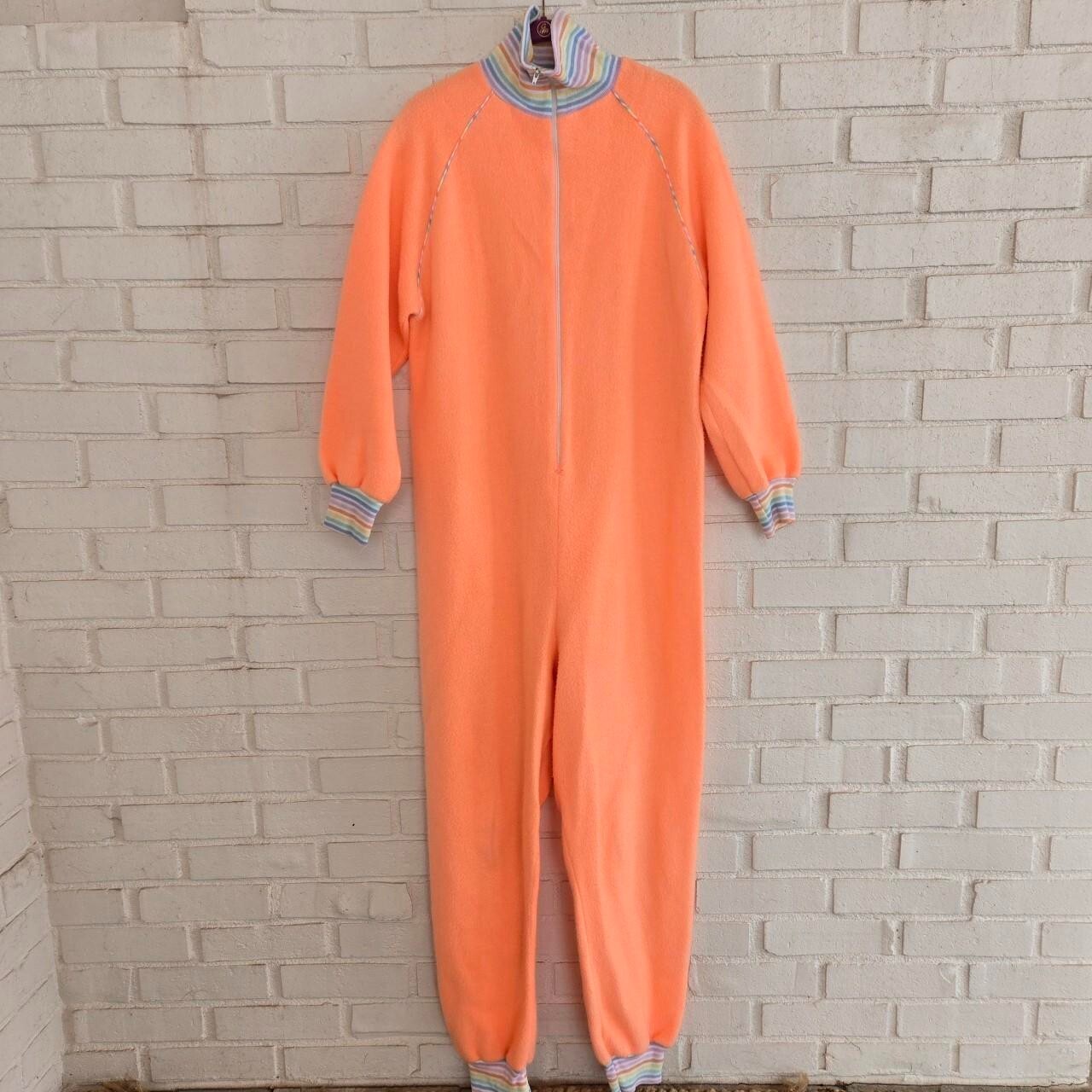 Vtg 70s Jumpsuit, Peach Orange, Sears Jr. Sz L Acrylic Fleece Night Wear