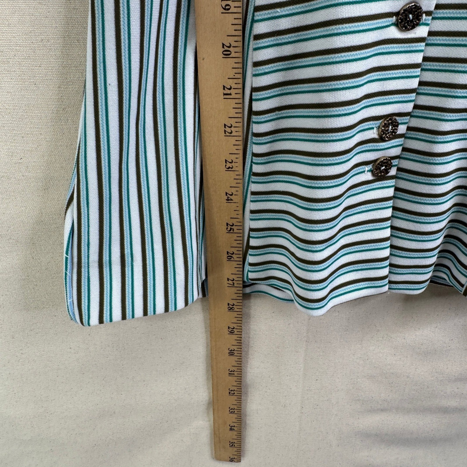 That Girl Vintage 70s Striped Dagger Collar Button Down Shirt Blue Green Mod XS