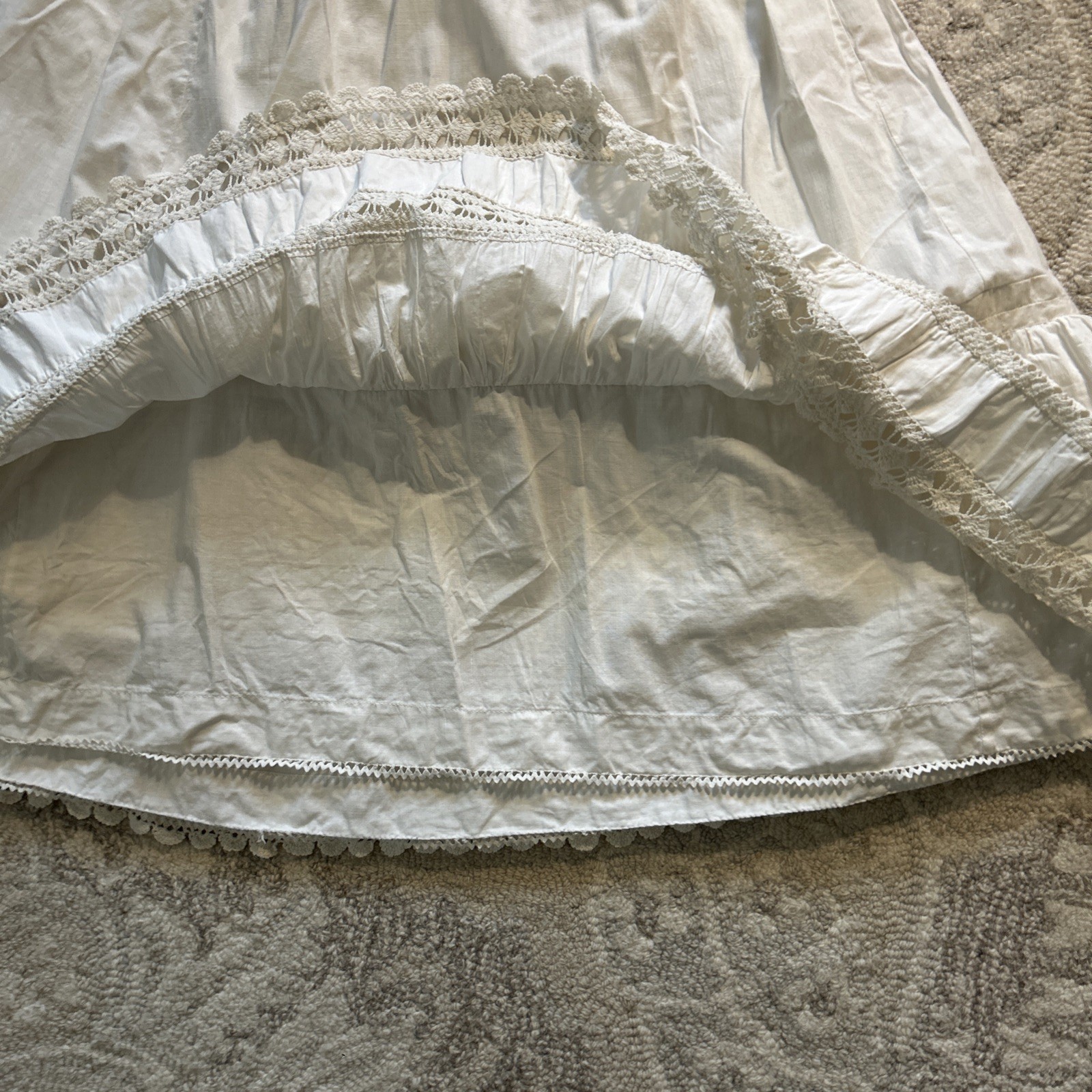 Antique Off White Cotton And Lace Heavyweight Petticoat Skirt