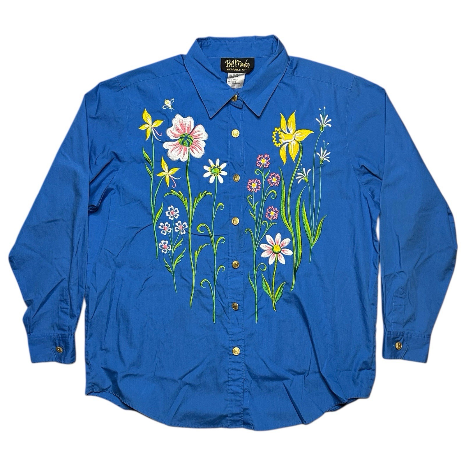 Vintage Bob Mackie Wearable Art Blouse Floral Western Shirt Womens size LARGE