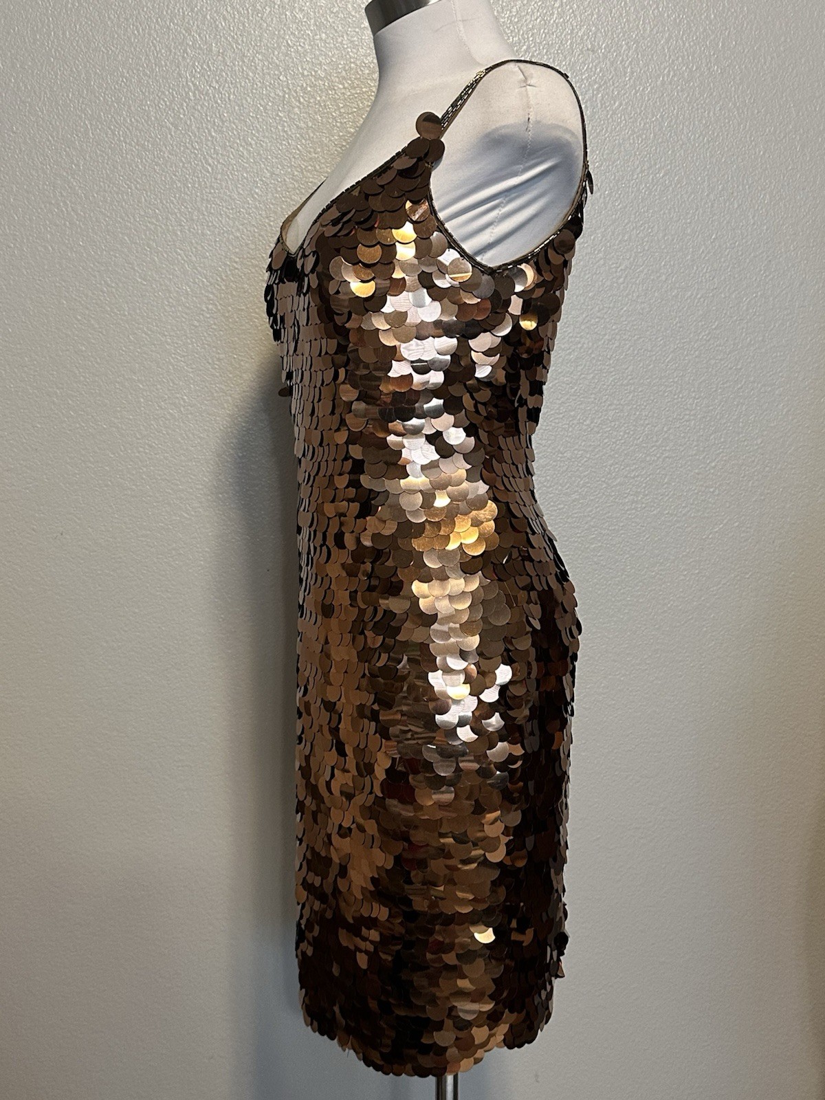 Black Tie Oleg Cassini Dress Womens 4 Bronze Gold Sequin Silk Vintage Cocktail