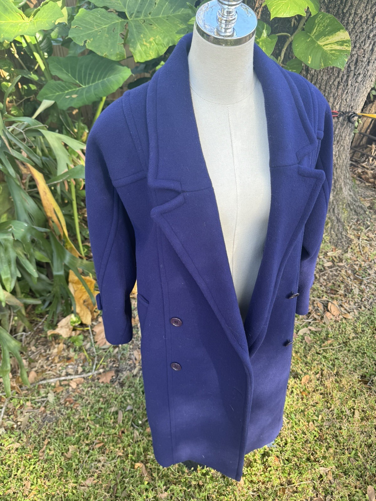 Vintage 100% Wool Trench Coat Purple Petite USA Union Made Retro S-M