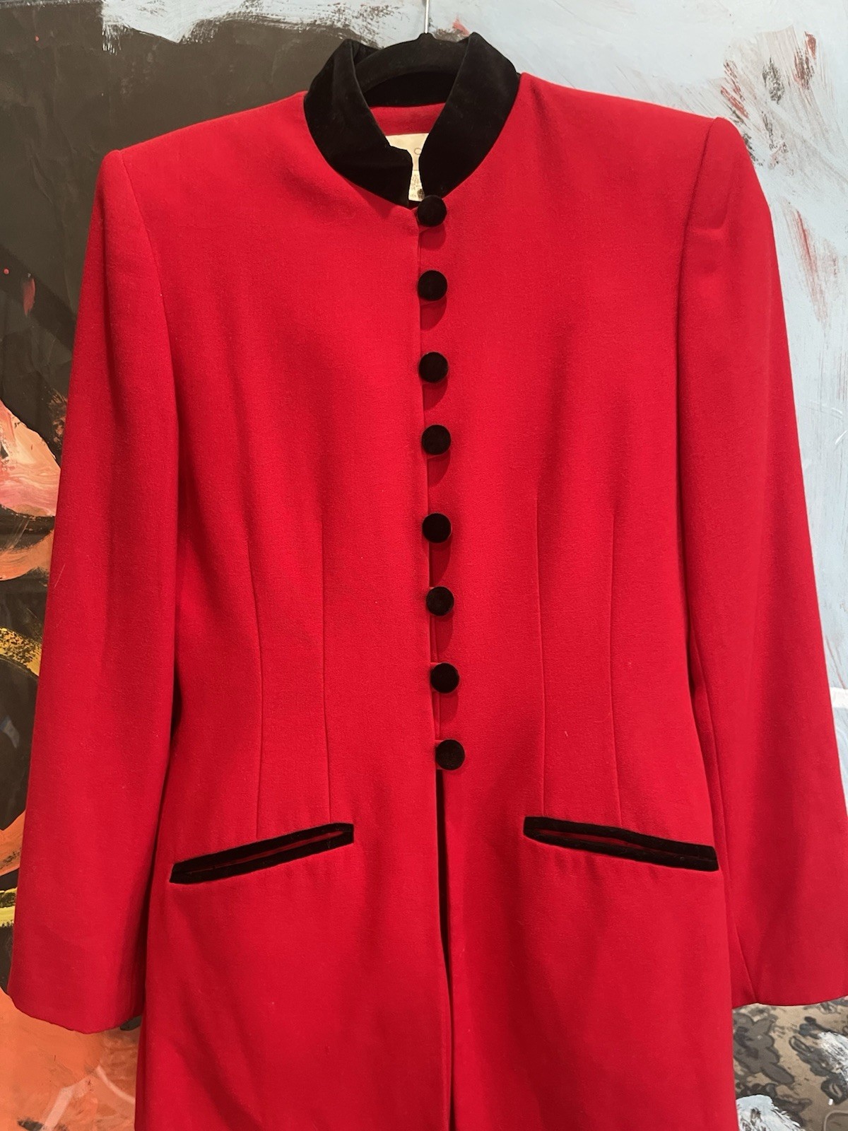 VTG Casual Corner Cotton Red With Velvet Trim Buttons Pant Suit Set Size 4