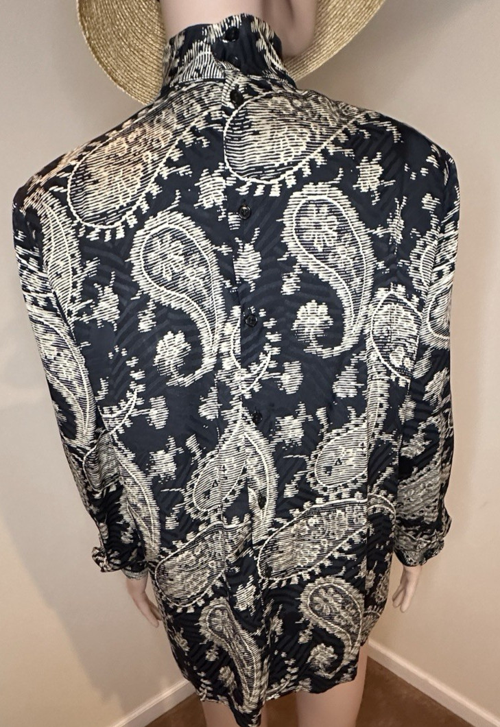 Vintage Giorgio Armani 100% Silk High Neck Paisley Blouse Italy Size 38