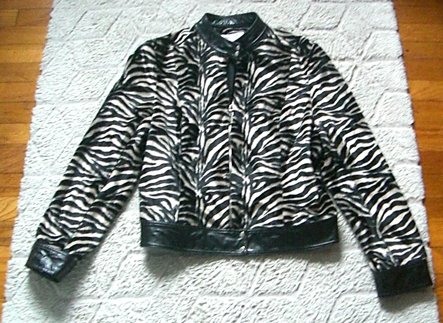 Spiegel Life Zebra Animal Print Vintage Retro Zip Button Mob Coat Fur Jacket L