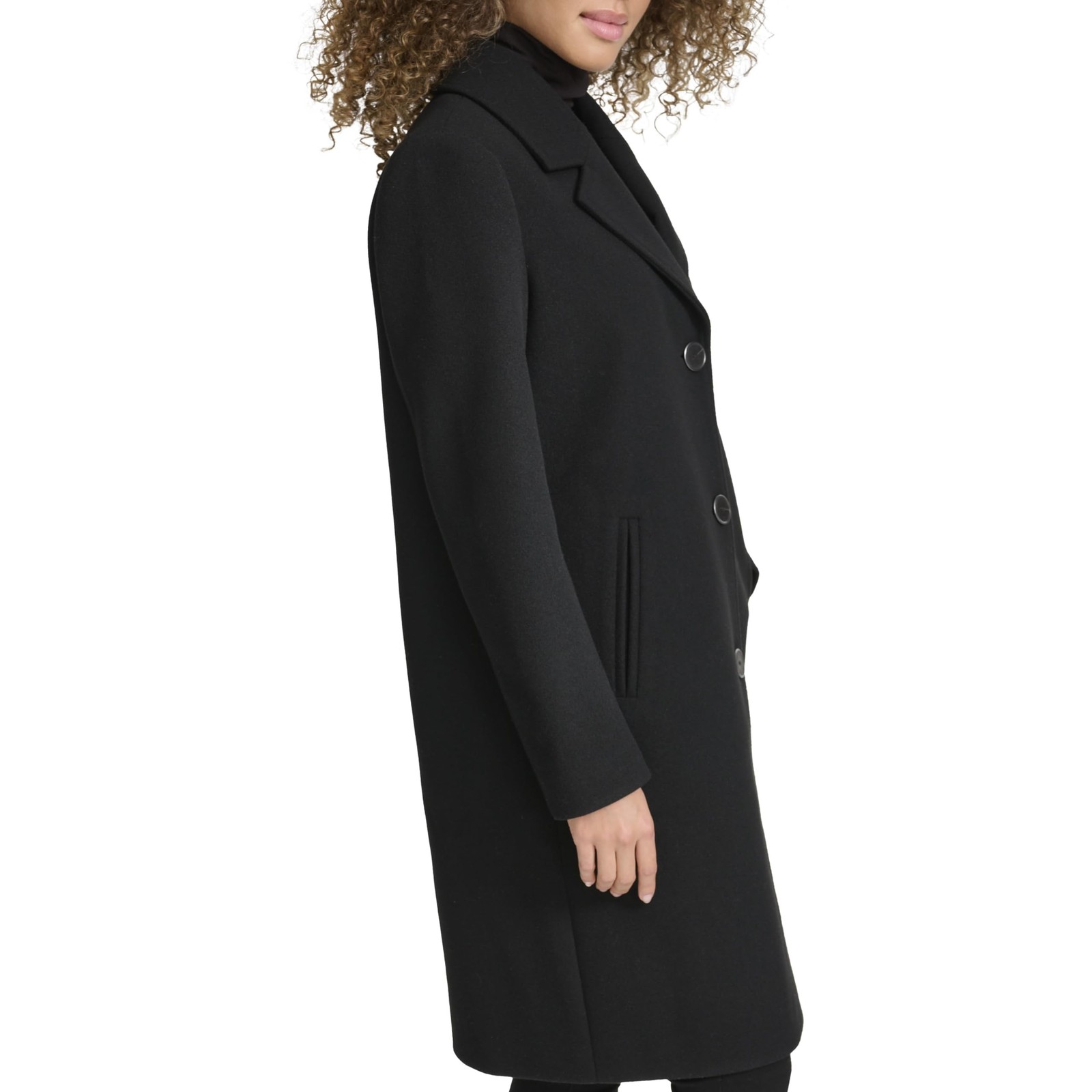 Kenneth Cole Women’s Notch Collar Fly Front Single Breasted Topcoat Large Black