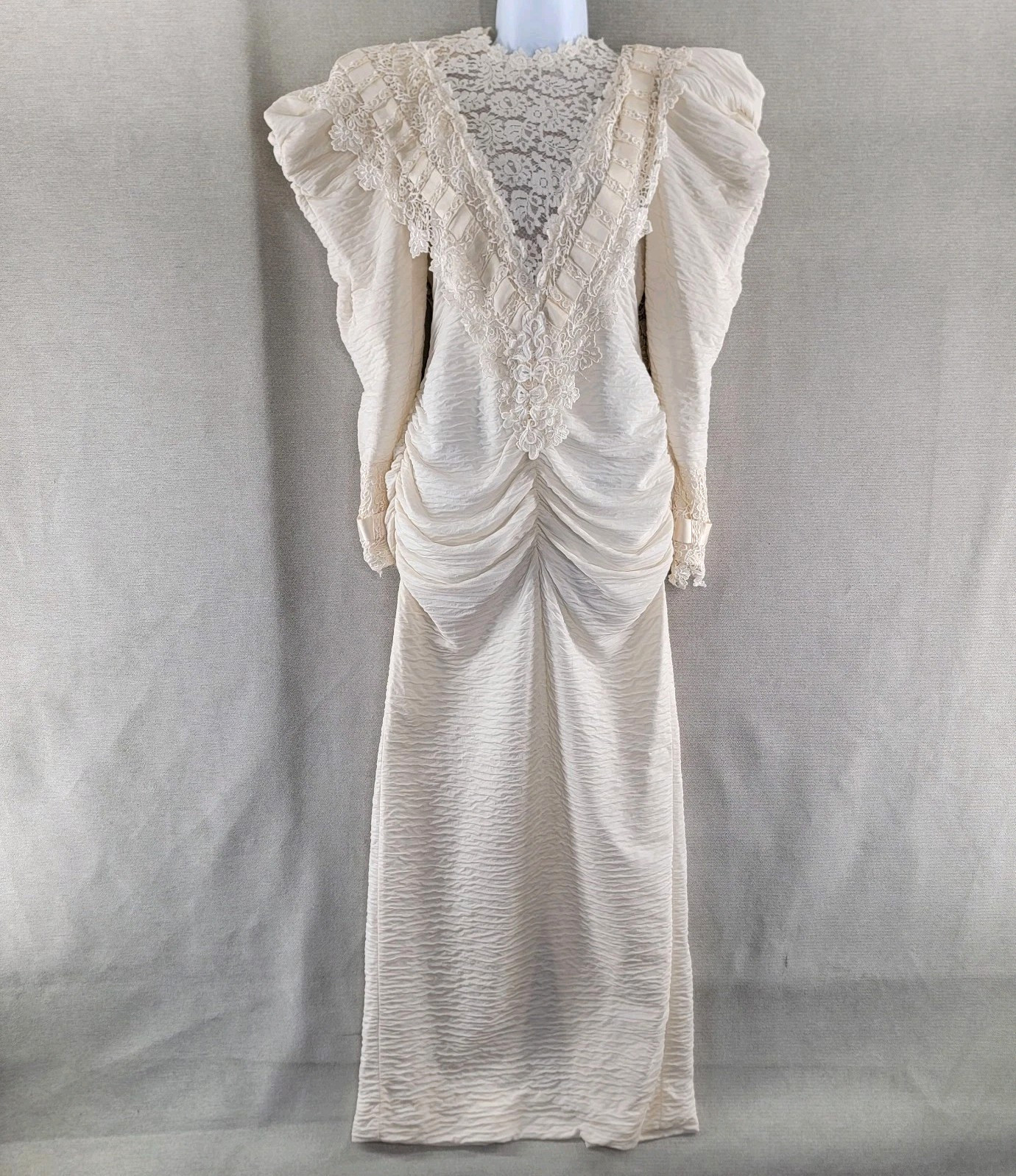Lorrie Kabala X Cache Dress Vtg 80s Victorian Maxi Wedding Gown Size 8 Edwardian